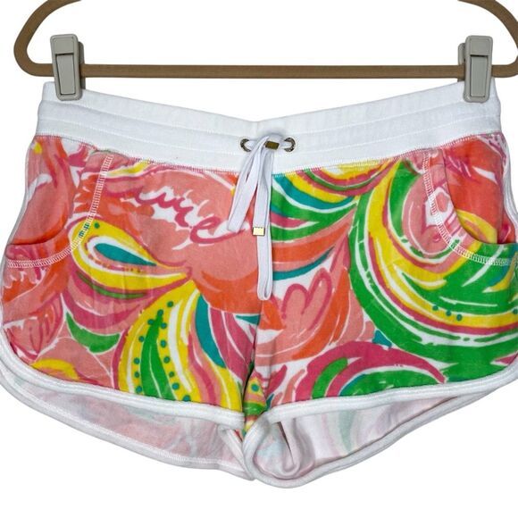 Lilly Pulitzer Chrissy Beach Shorts Velour Terry Pink All Nighter Size Medium - Picture 1 of 9